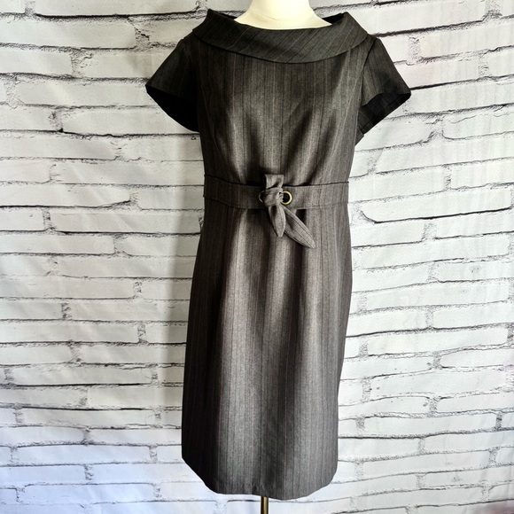 karin stevens Dresses & Skirts - Karin Stevens Gray Pinstripe Sheath Dress Tie Waist Career Office Size 14